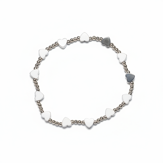 Elasticated Heart Bracelet In Silver Plate