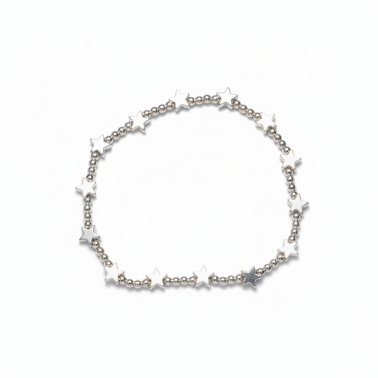 Elasticated Star Bracelet In Silver Plate