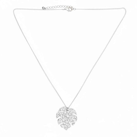 Hammered Leaf Pendant On Chain - Silver Plate