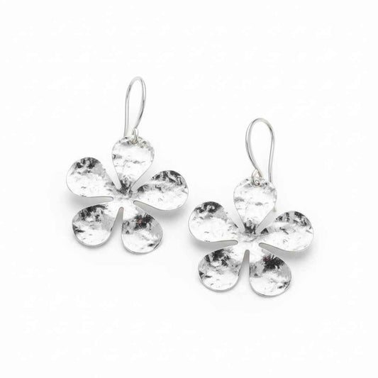 Hammered Flower Earring - Silver Plate