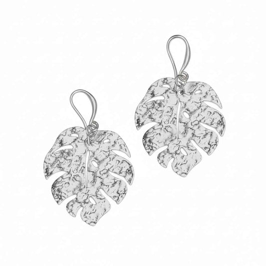 Hammered Leaf Earring - Silver Plate