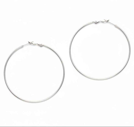 Large Hoop Earrings - Silver Plate