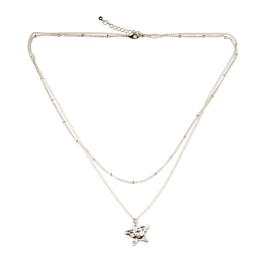 Double Strand Star Necklace - Silver Plate