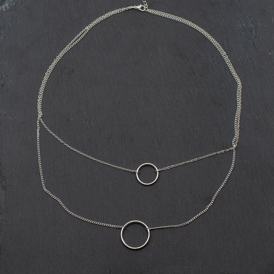 Double Strand Ring Necklace In Silver Plate