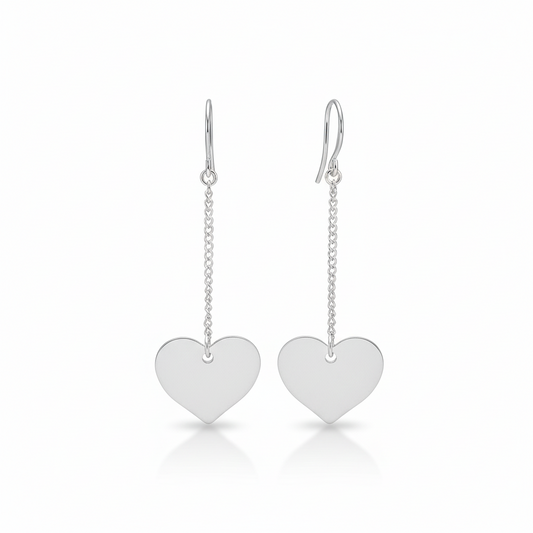 Drop Chain Heart Earring In Silver Plate