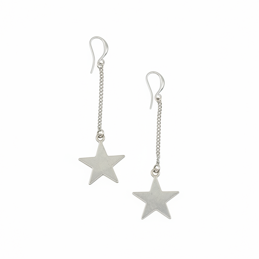 Drop Chain Star Earring In Silver Plate