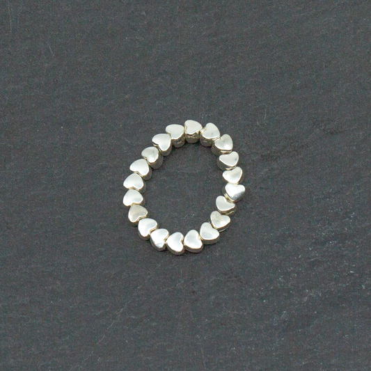 Elasticated Heart Ring In Silver Plate