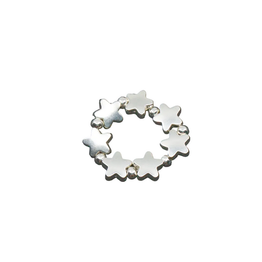 Elasticated Star Ring In Silver Plate