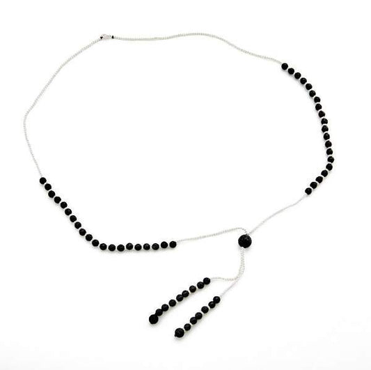 Lava Stone Necklace With Ball in Silver Plate