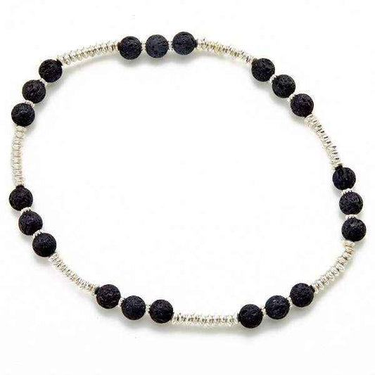 Lava Stone & Silver Plate Double Wrap Bracelet