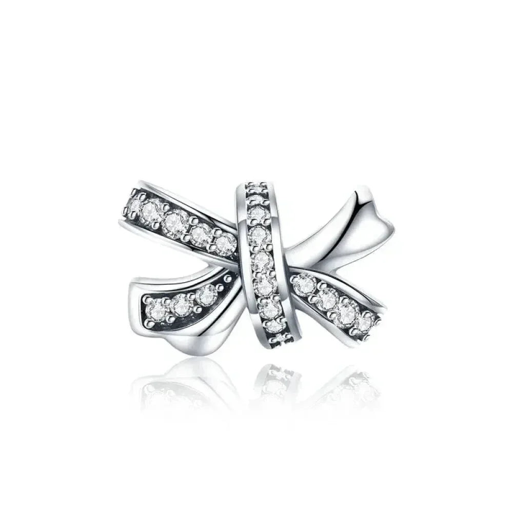 925 Sterling Silver Clear 5A Crystal Collection Family Heart X-Shape Charm Beads for Charm Bracelet & Necklace Pendant