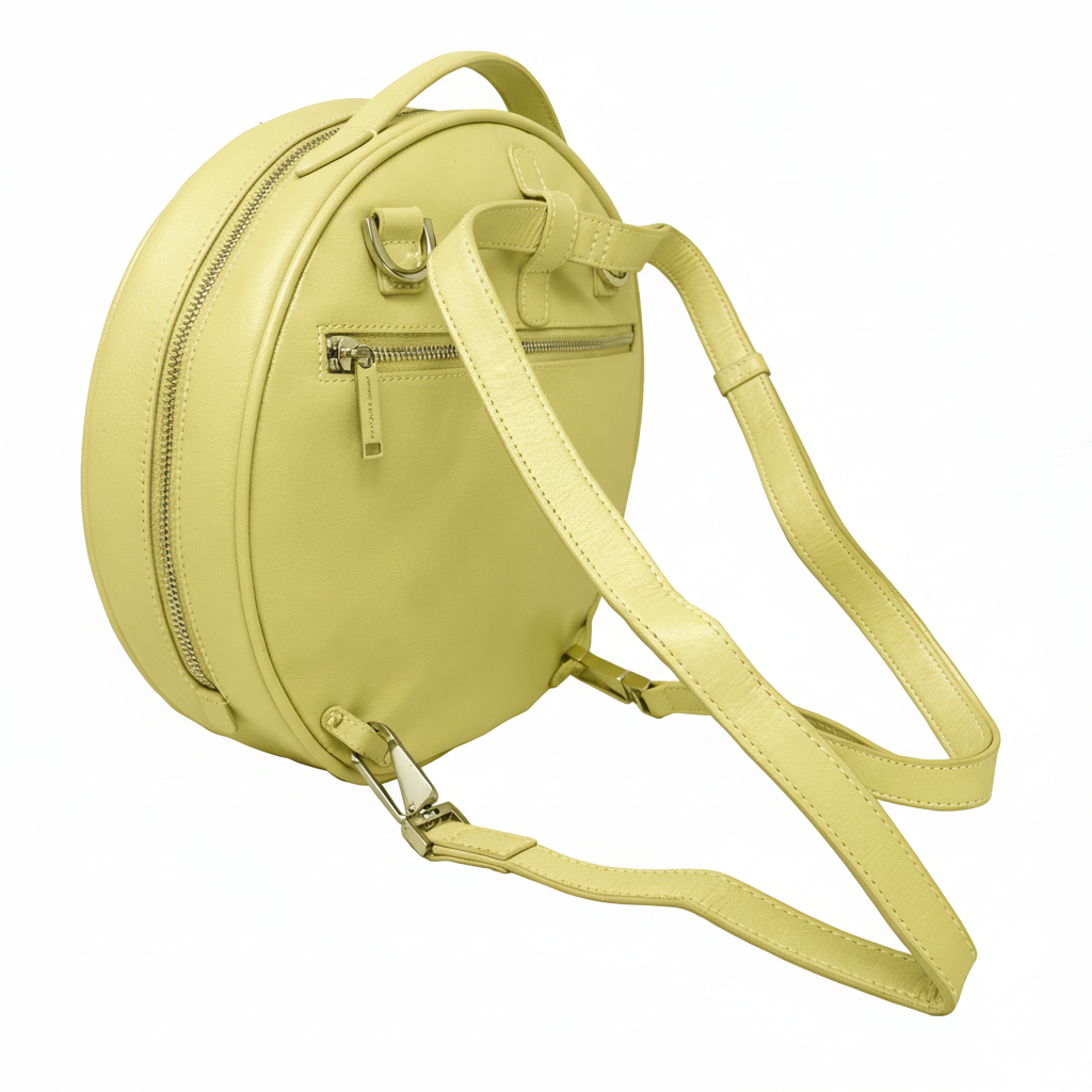 Sac rond en Cuir Véritable Jaune, transformable, Heidi