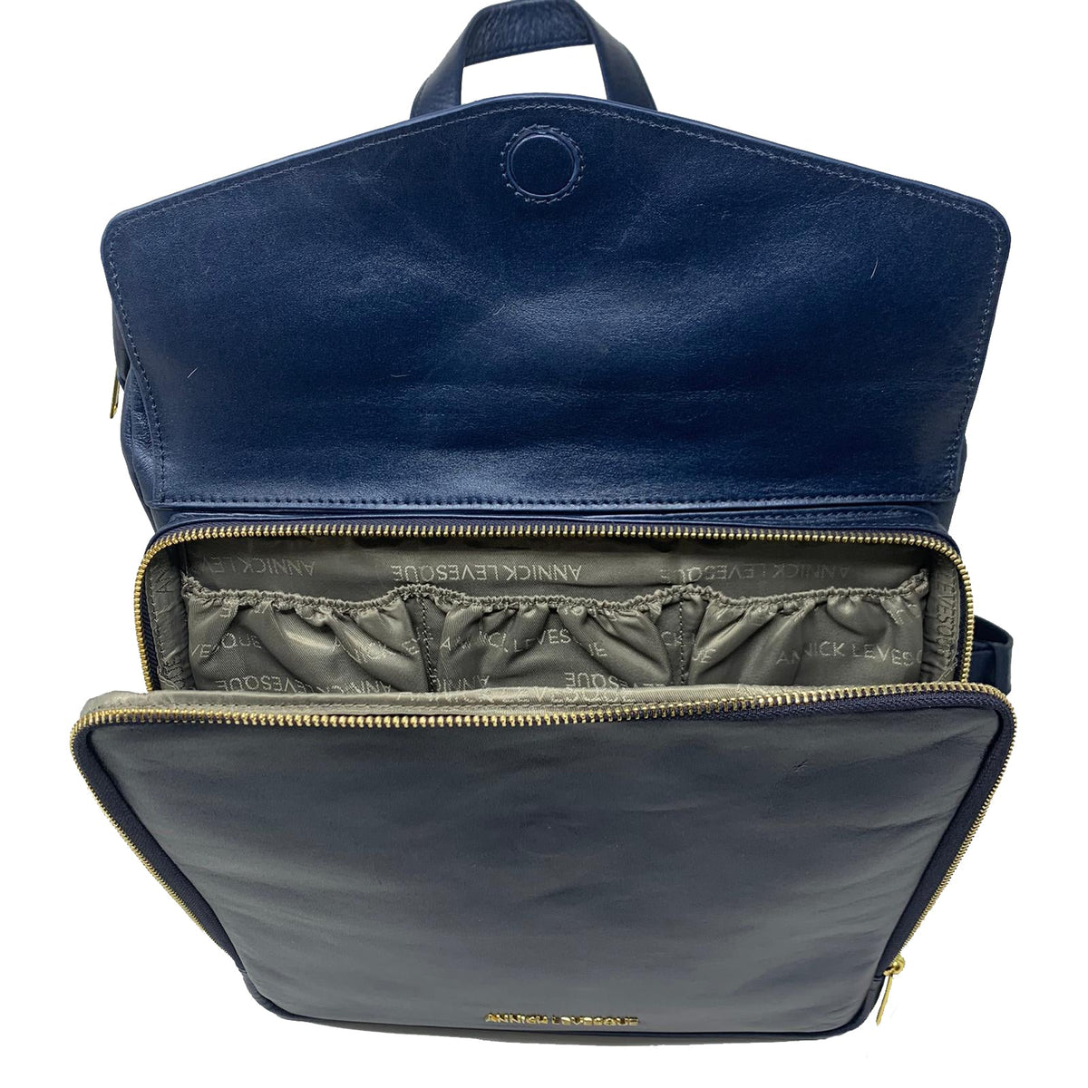 Grand Sac à dos en Cuir Véritable Bleu Marine, Léanne