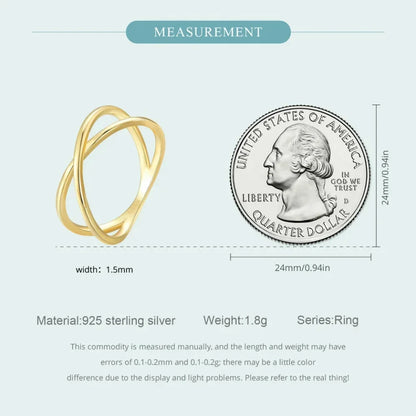 Breathtaking 14K Gold Plated X Ring - Elegant Minimalist 925 Sterling Silver Cross Ring For Women - Promise Jewelry Scr543