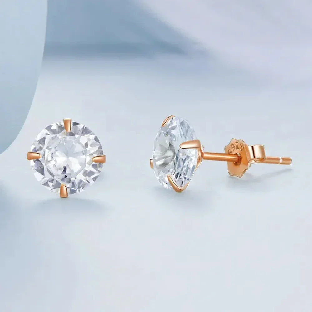 Cz Stud Earrings - 925 Sterling Silver Platinum Plated - Round Cubic Zirconia Hypoallergenic Earrings 4Mm 5Mm 6Mm 7Mm Bse166