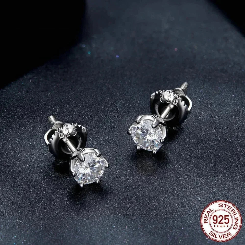 Radiant Moissanite Stud Earrings | D Color Round Cut 925 Silver, Gold Plated