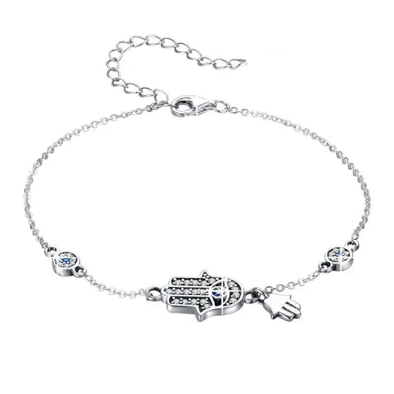 Sterling Silver Blue Evil Eye Charm Bracelet – Lobster Clasp