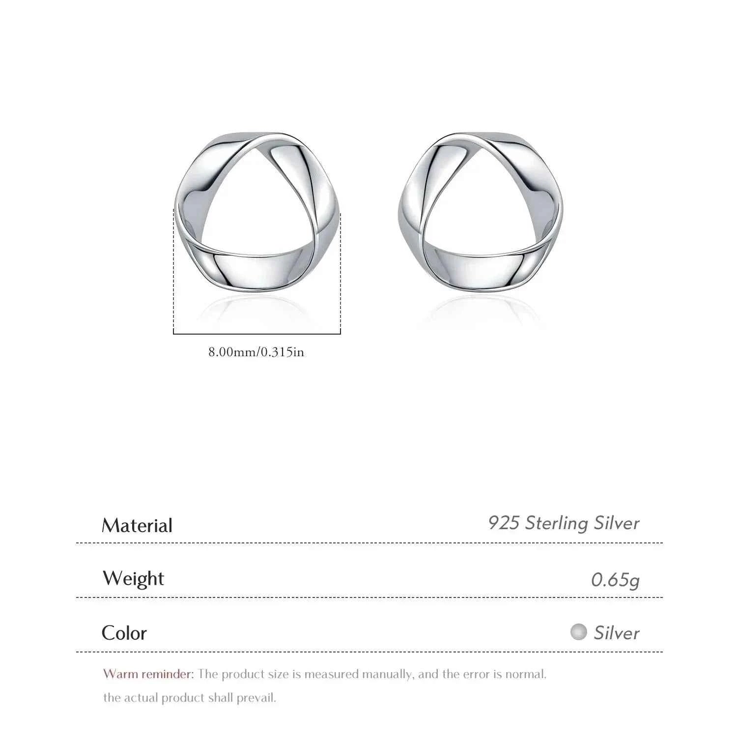 925 Sterling Silver Minimalist Wavy Stud Earrings - Women Fine Jewelry