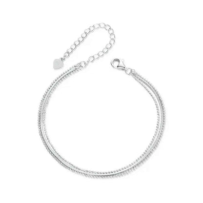Sterling Silver Triple Layer Bracelet – White Gold Plated