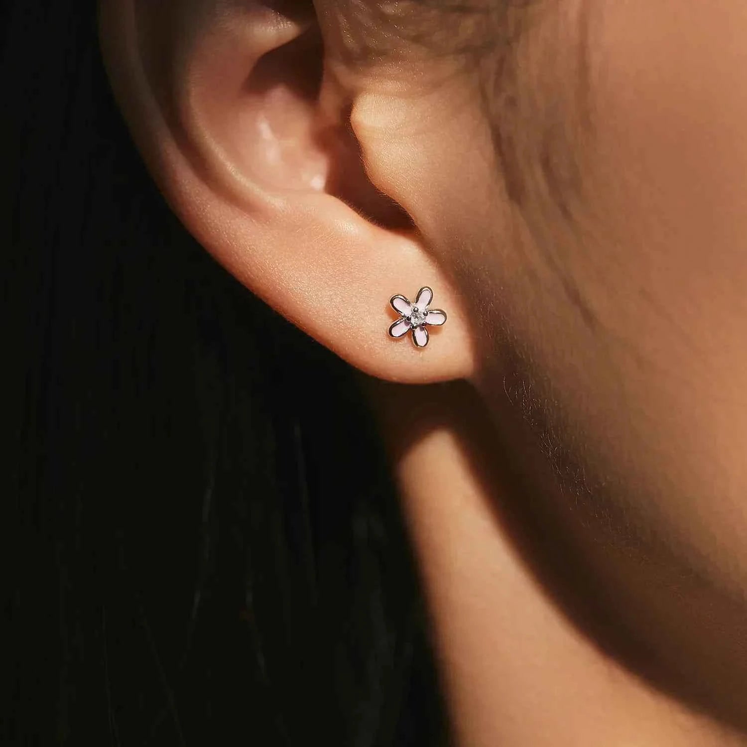 925 Sterling Silver Colorful Enamel Flower Stud Earrings - Minimalist & Cute