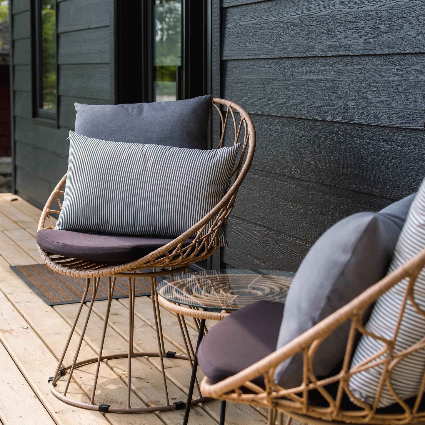 OUTDOOR PILLOW - GREY STRIPE LUMBAR