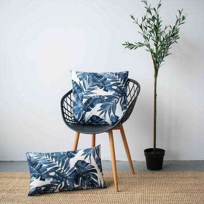 OUTDOOR PILLOW - NAVY PALM LEAF LUMBAR