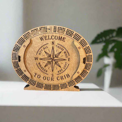 Personalized 4-Track  Cribbage Board – Handcrafted, Custom Engraved & Stand-Up Display
