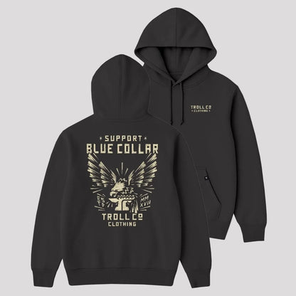 DHCM Men's Support Blue Collar Perched Eagle Hoodie | Comfortable Workwear
