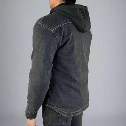 Men’s Armored Denim Shirt with Removable Hoodie