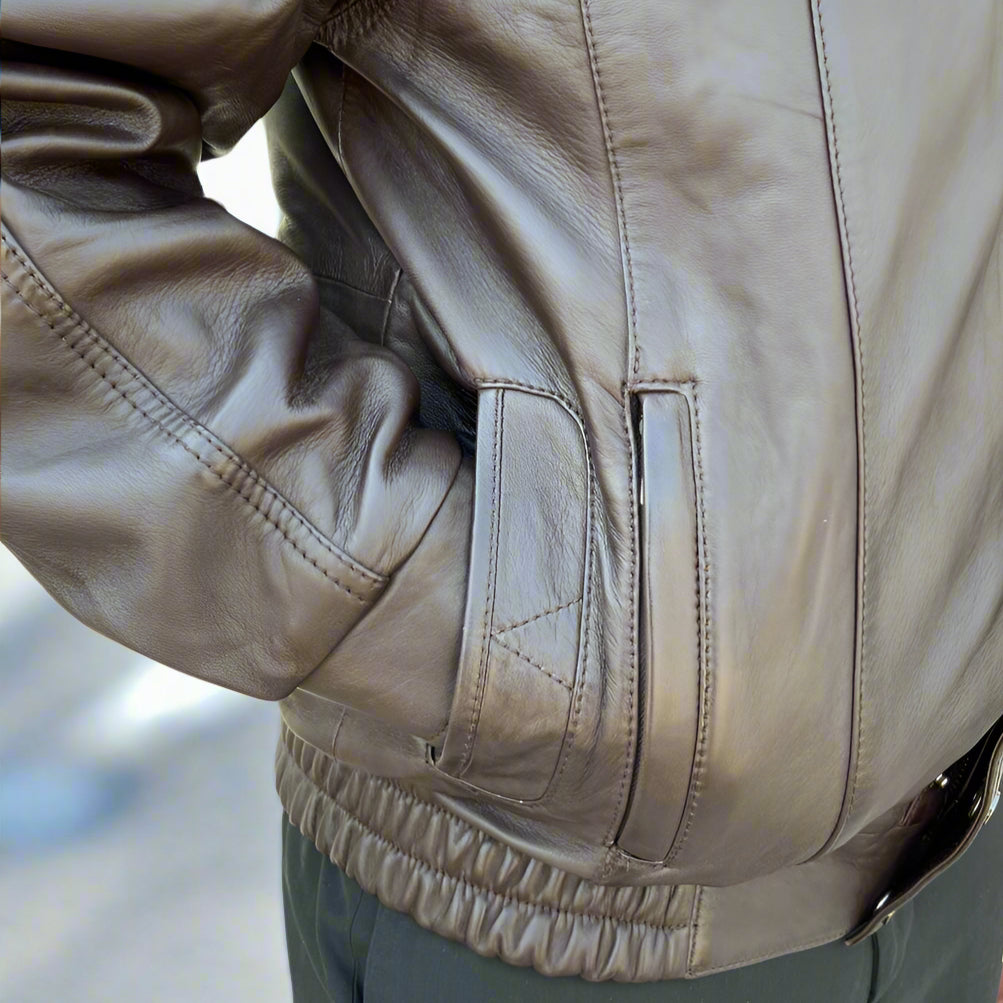 BOL Men's Double Pocket Leather Bomber Jacket