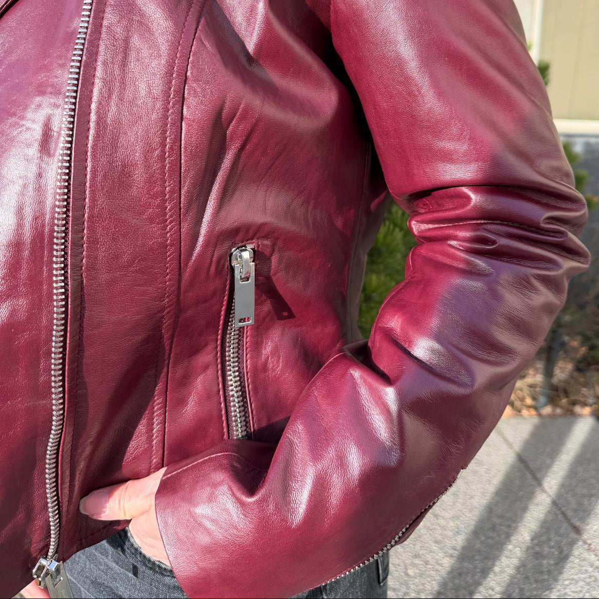 Women's Premium Lamb Leather Moto Jacket with Asymmetrical Zippers