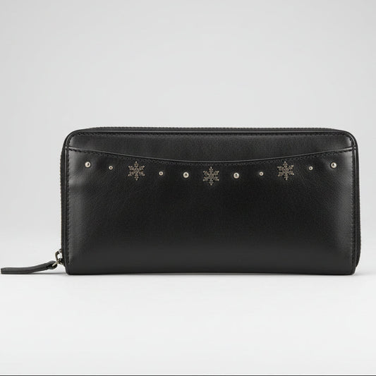 MET Women's Leather Wallet with Snowflake Studs Zip Around