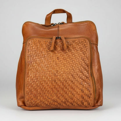 MET Classic Leather Backpack with Woven Front and Adjustable Straps