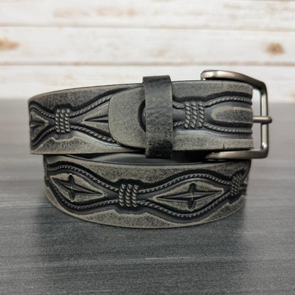 Keldon Men's Grain Leather Embossed Belt with Removable Buckle