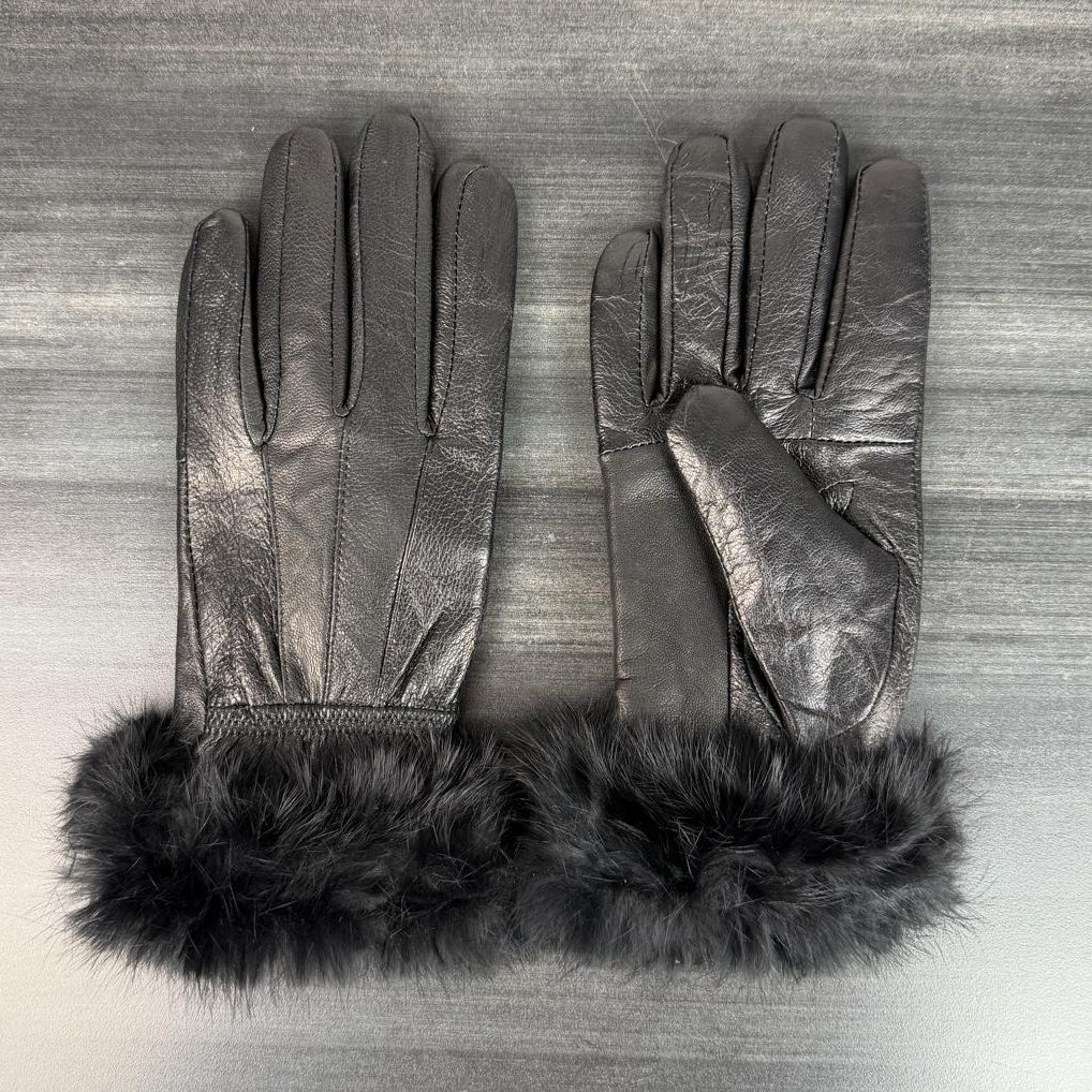 Women’s Sheep Leather Gloves with Rabbit Fur Trim