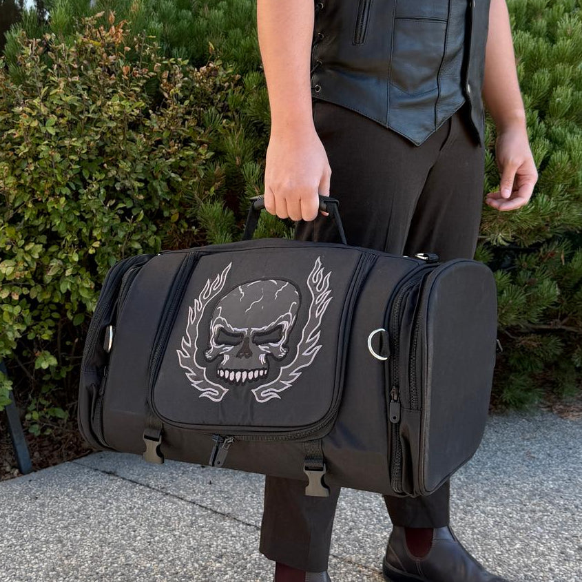 Skull Embroidered Travel Duffle Bag