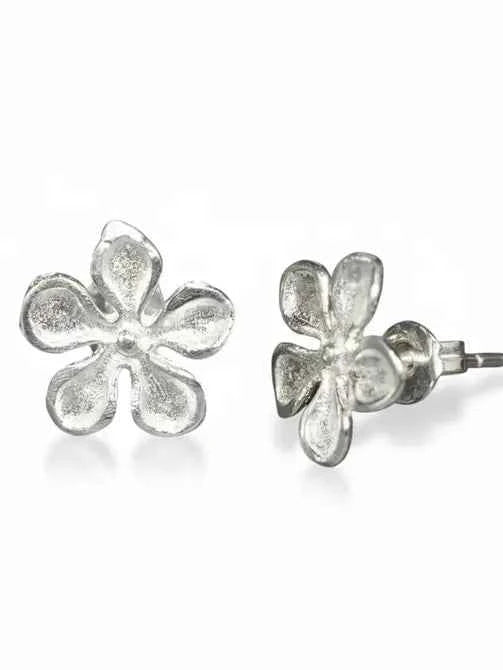 Frangipani  Flower Studs - Silver Plate