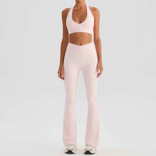 Yoga Sports Halter Bra & Tennis Skirt Two-Piece Set – Outdoor Running Fitness Outfit