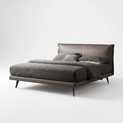 Aries Minimalist Brown Faux Leather Bed