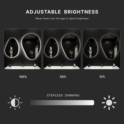 Asymmetrical Backlit LED Bathroom Mirror, Wave Sensor – 20"x28" / 24"x32"