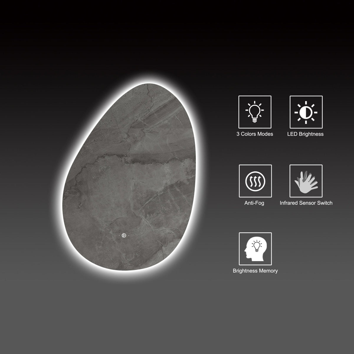 Asymmetrical Backlit LED Bathroom Mirror, Wave Sensor – 20"x28" / 24"x32"