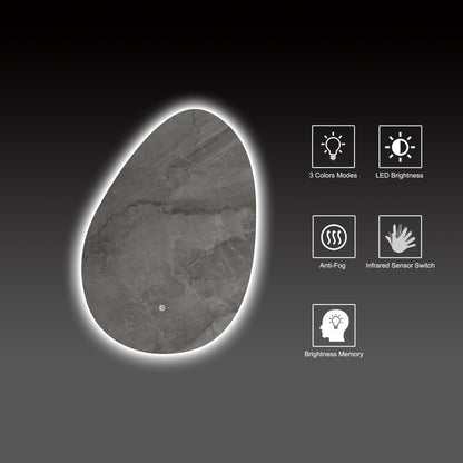 Asymmetrical Backlit LED Bathroom Mirror, Wave Sensor – 20"x28" / 24"x32"