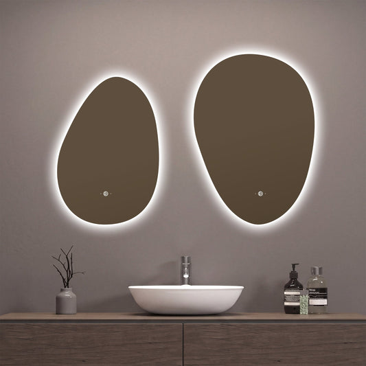 Asymmetrical Backlit LED Bathroom Mirror, Wave Sensor – 20"x28" / 24"x32"