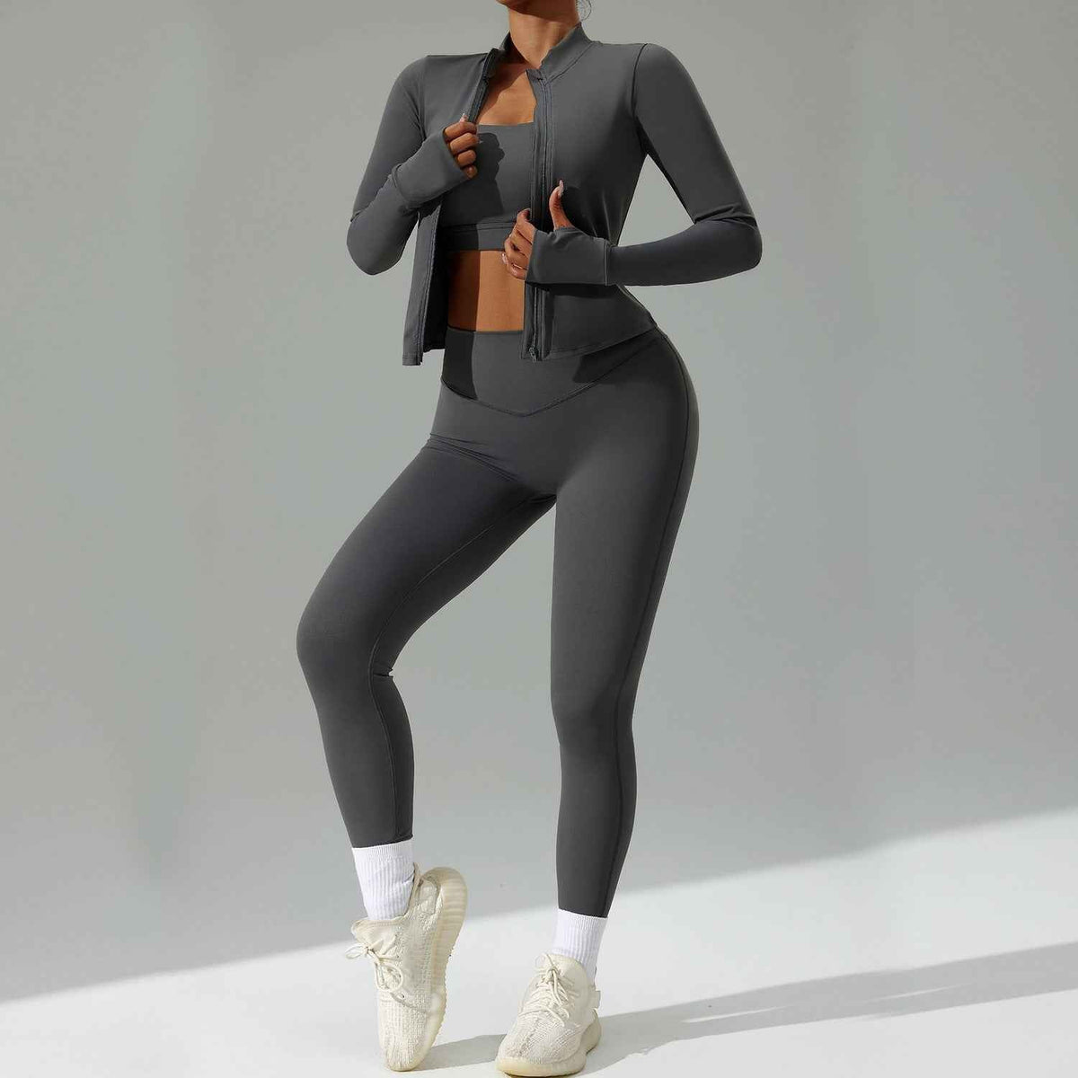 Three-Piece Running & Workout Set – Quick-Dry Sportswear with Cardigan
