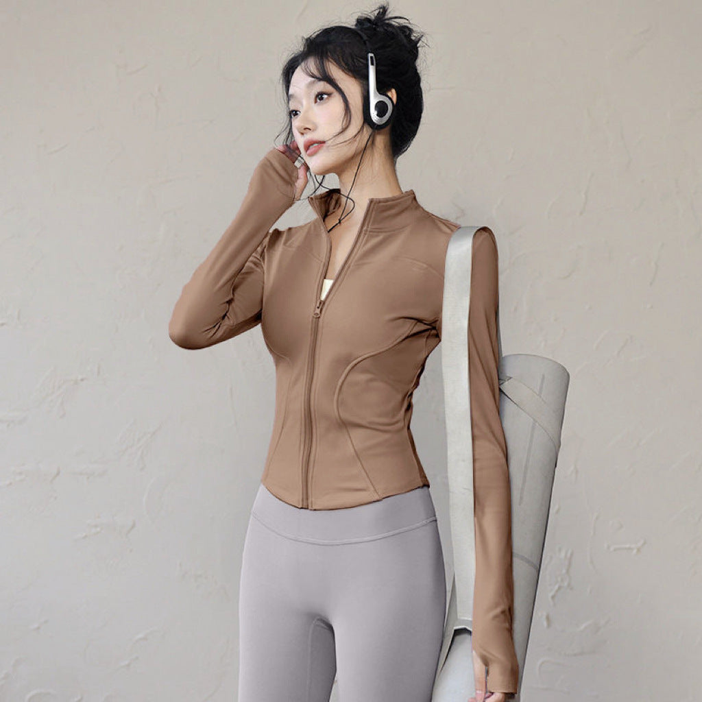 Women’s Long-Sleeve Zip-Up Workout Jacket – Tight-Fit Yoga & Fitness Top