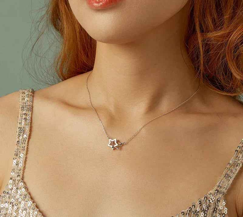 Connected Hearts: Sterling Silver Star/Heart/Cat Pendant Necklace
