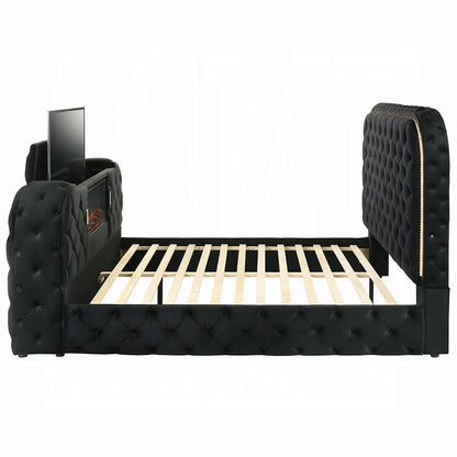 Tagus Smart Platform Bed with LED/ Fireplace/ TV Stand - Black