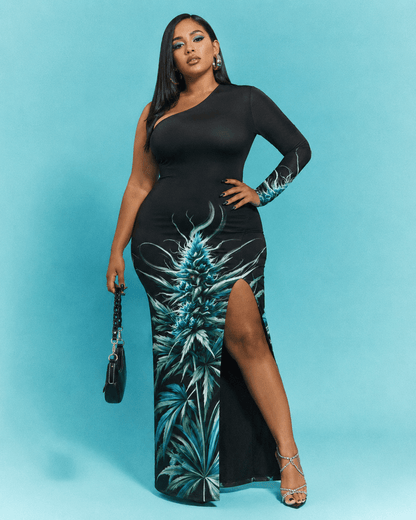 Blue Dream One-Shoulder Slit Maxi Dress