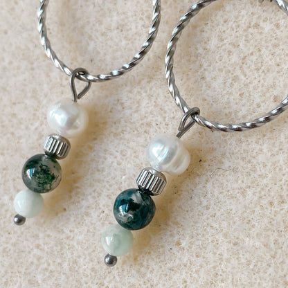 Boucles d’oreilles en pierres naturelles et perles d’eau douce | CHLORIS