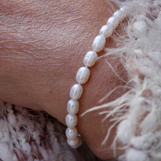 Bracelet de perles de riz et argent sterling